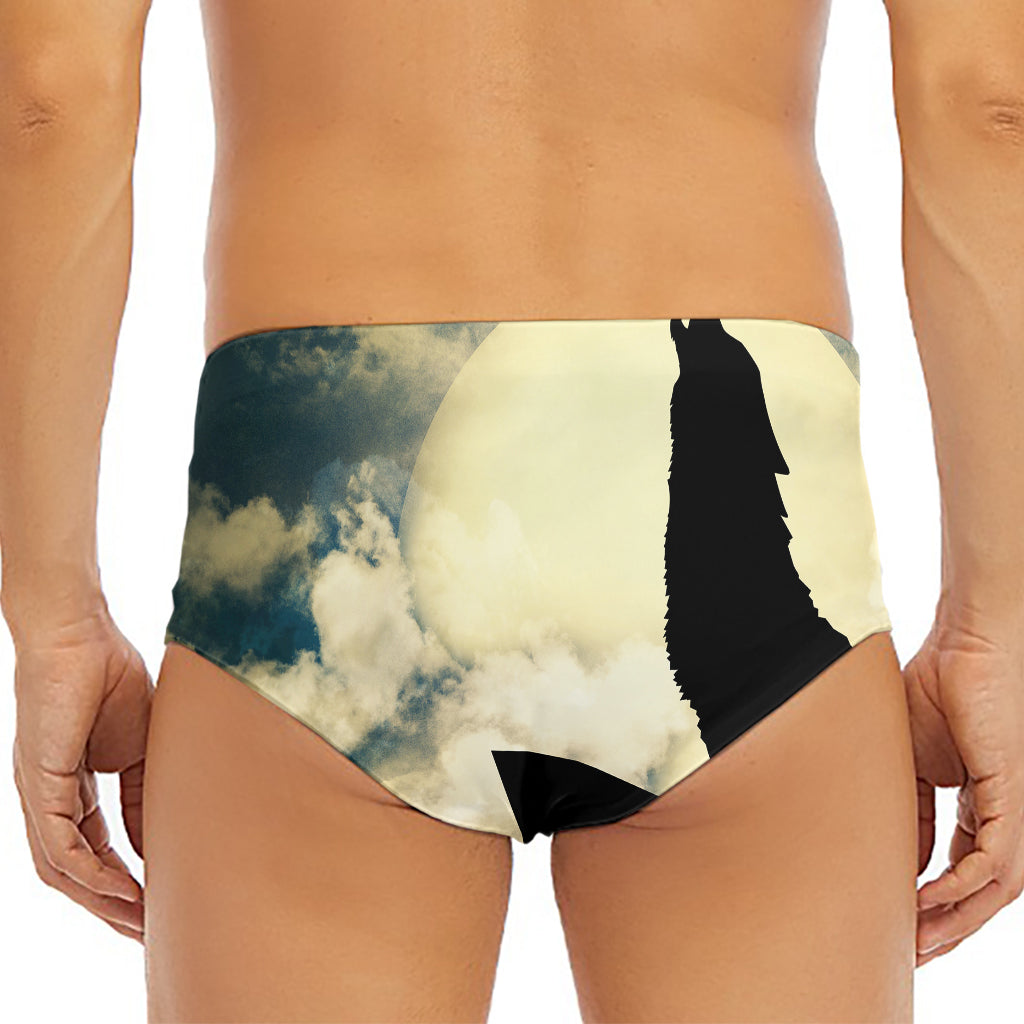 Wolf Howling At The Full Moon Print Men's Triangle Swim Briefs