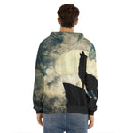 Wolf Howling At The Full Moon Print Men's Velvet Pullover Hoodie