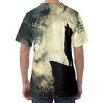 Wolf Howling At The Full Moon Print Men's Velvet T-Shirt
