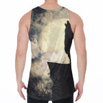 Wolf Howling At The Full Moon Print Men's Velvet Tank Top