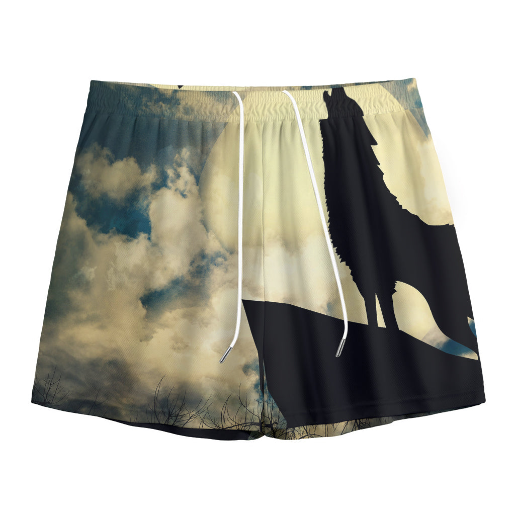 Wolf Howling At The Full Moon Print Mesh Shorts
