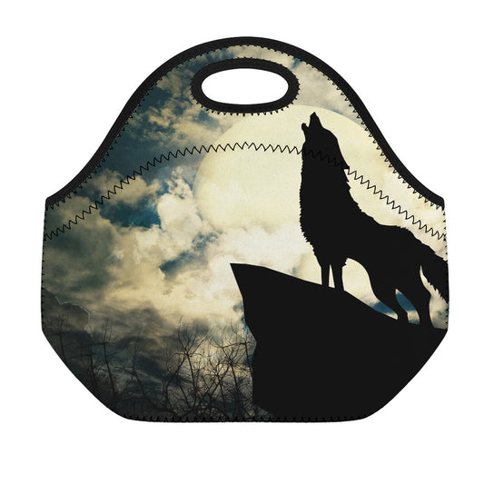 Wolf Howling At The Full Moon Print Neoprene Lunch Bag