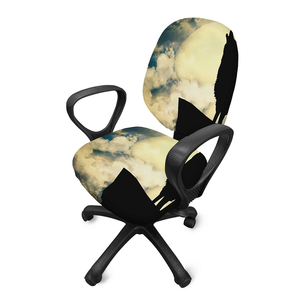Wolf Howling At The Full Moon Print Office Chair Cover