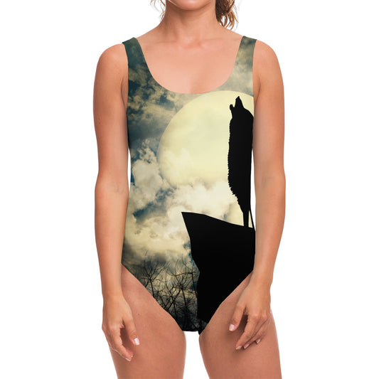 Wolf Howling At The Full Moon Print One Piece Swimsuit
