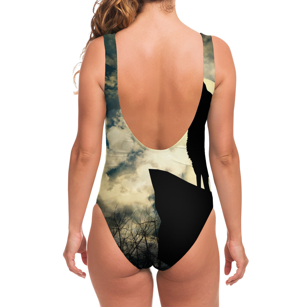 Wolf Howling At The Full Moon Print One Piece Swimsuit