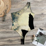 Wolf Howling At The Full Moon Print One Shoulder Bodysuit