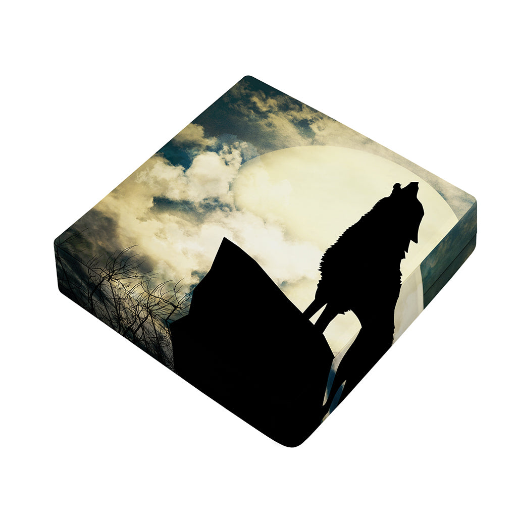 Wolf Howling At The Full Moon Print Outdoor Seat Cushion Cover