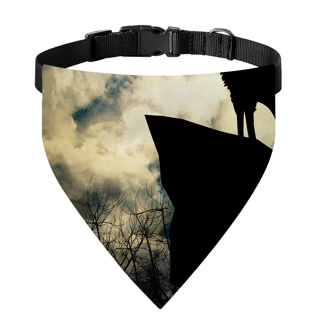 Wolf Howling At The Full Moon Print Over The Collar Dog Bandana