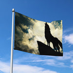 Wolf Howling At The Full Moon Print Polyester Flag