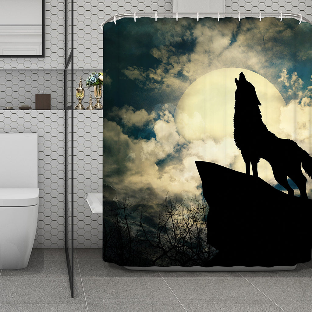 Wolf Howling At The Full Moon Print Polyester Shower Curtain