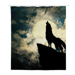 Wolf Howling At The Full Moon Print Polyester Shower Curtain