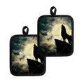 Wolf Howling At The Full Moon Print Pot Holders