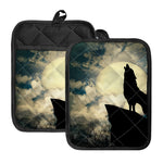 Wolf Howling At The Full Moon Print Pot Holders With Pocket