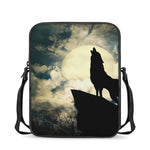 Wolf Howling At The Full Moon Print Rectangular Crossbody Bag