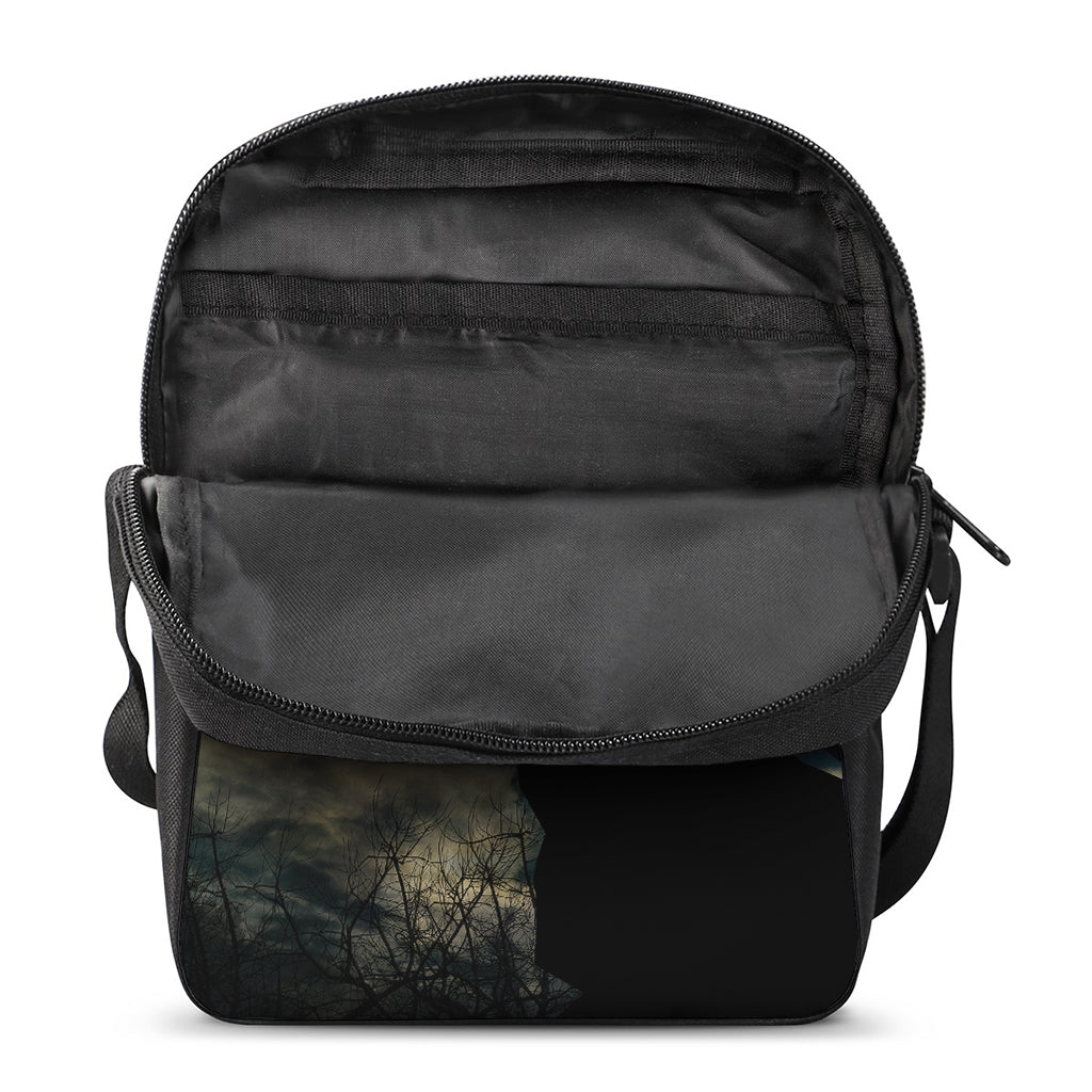 Wolf Howling At The Full Moon Print Rectangular Crossbody Bag