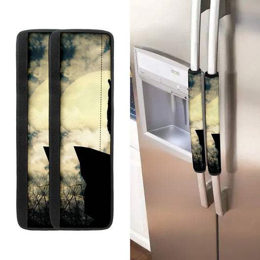Wolf Howling At The Full Moon Print Refrigerator Handle Covers