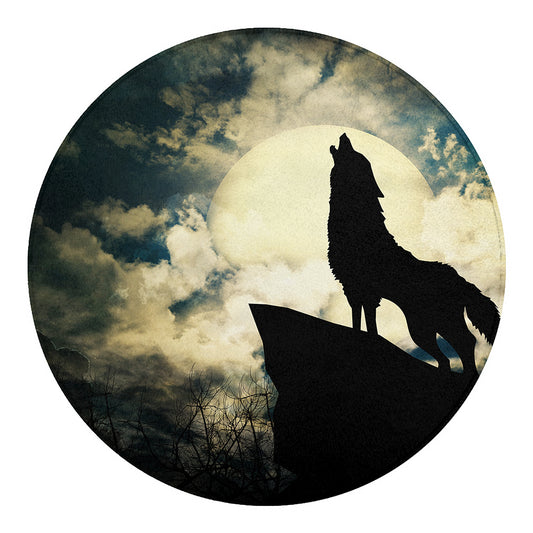 Wolf Howling At The Full Moon Print Round Blanket
