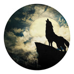 Wolf Howling At The Full Moon Print Round Blanket
