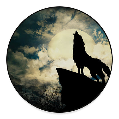 Wolf Howling At The Full Moon Print Round Floor Mat