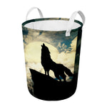 Wolf Howling At The Full Moon Print Round Laundry Basket