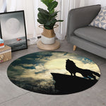Wolf Howling At The Full Moon Print Round Rug