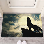Wolf Howling At The Full Moon Print Rubber Doormat