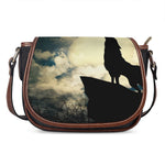 Wolf Howling At The Full Moon Print Saddle Bag