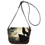Wolf Howling At The Full Moon Print Saddle Bag