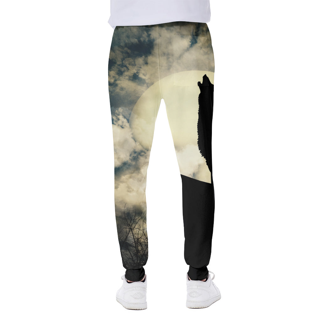 Wolf Howling At The Full Moon Print Scuba Joggers