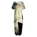 Wolf Howling At The Full Moon Print Short Sleeve Long Nightdress