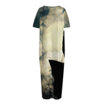 Wolf Howling At The Full Moon Print Short Sleeve Long Nightdress