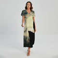 Wolf Howling At The Full Moon Print Short Sleeve Maxi Dress