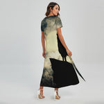 Wolf Howling At The Full Moon Print Short Sleeve Maxi Dress