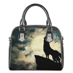 Wolf Howling At The Full Moon Print Shoulder Handbag