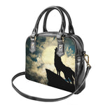 Wolf Howling At The Full Moon Print Shoulder Handbag