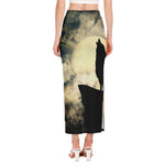 Wolf Howling At The Full Moon Print Side Slit Maxi Skirt