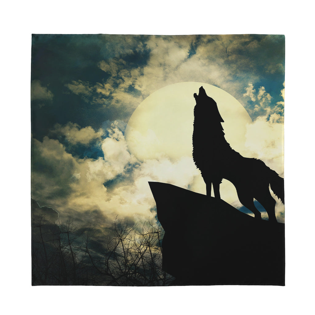 Wolf Howling At The Full Moon Print Silk Bandana
