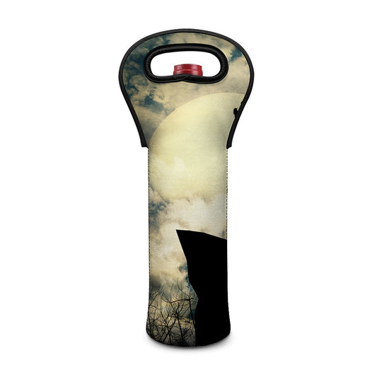 Wolf Howling At The Full Moon Print Single Neoprene Wine Tote