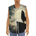 Wolf Howling At The Full Moon Print Sleeveless Baseball Jersey