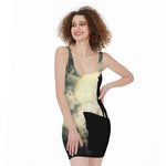 Wolf Howling At The Full Moon Print Sleeveless Bodycon Dress