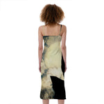 Wolf Howling At The Full Moon Print Slim Fit Midi Cami Dress