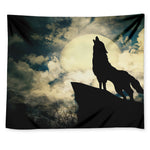 Wolf Howling At The Full Moon Print Tapestry
