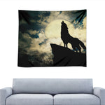 Wolf Howling At The Full Moon Print Tapestry