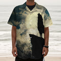 Wolf Howling At The Full Moon Print Textured Short Sleeve Shirt