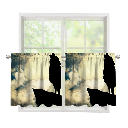 Wolf Howling At The Full Moon Print Tier Curtains