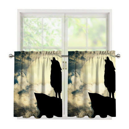 Wolf Howling At The Full Moon Print Tier Curtains