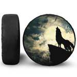 Wolf Howling At The Full Moon Print Tire Cover