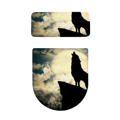 Wolf Howling At The Full Moon Print Toilet Lid And Tank Cover Set