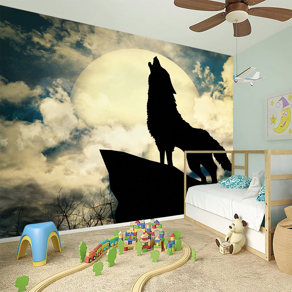 Wolf Howling At The Full Moon Print Wall Sticker
