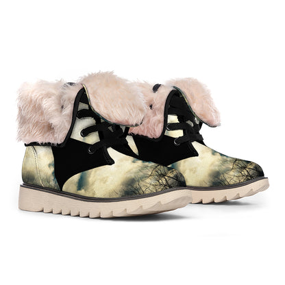 Wolf Howling At The Full Moon Print Winter Boots